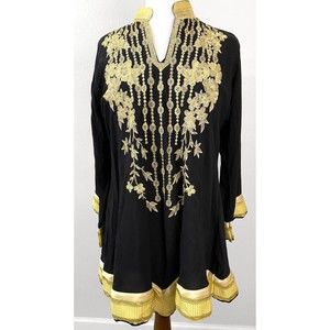 Dubai Fashion Gold Embroidered Black Women's Tunic, Size S